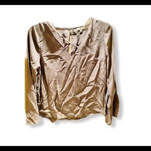 Criss cross tan blouse